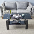 Rectangle Glass Coffee Table with Lower Shelf Metal Legs V6940