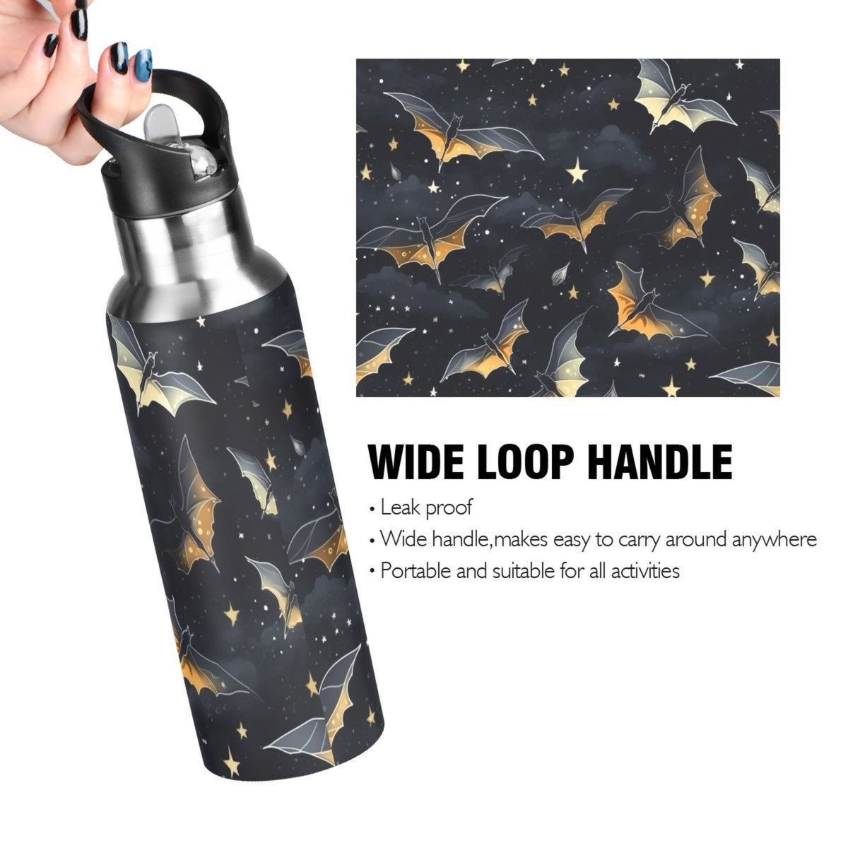 20 oz Insulated Stainless Steel Water Bottle with Straw Lid U9175