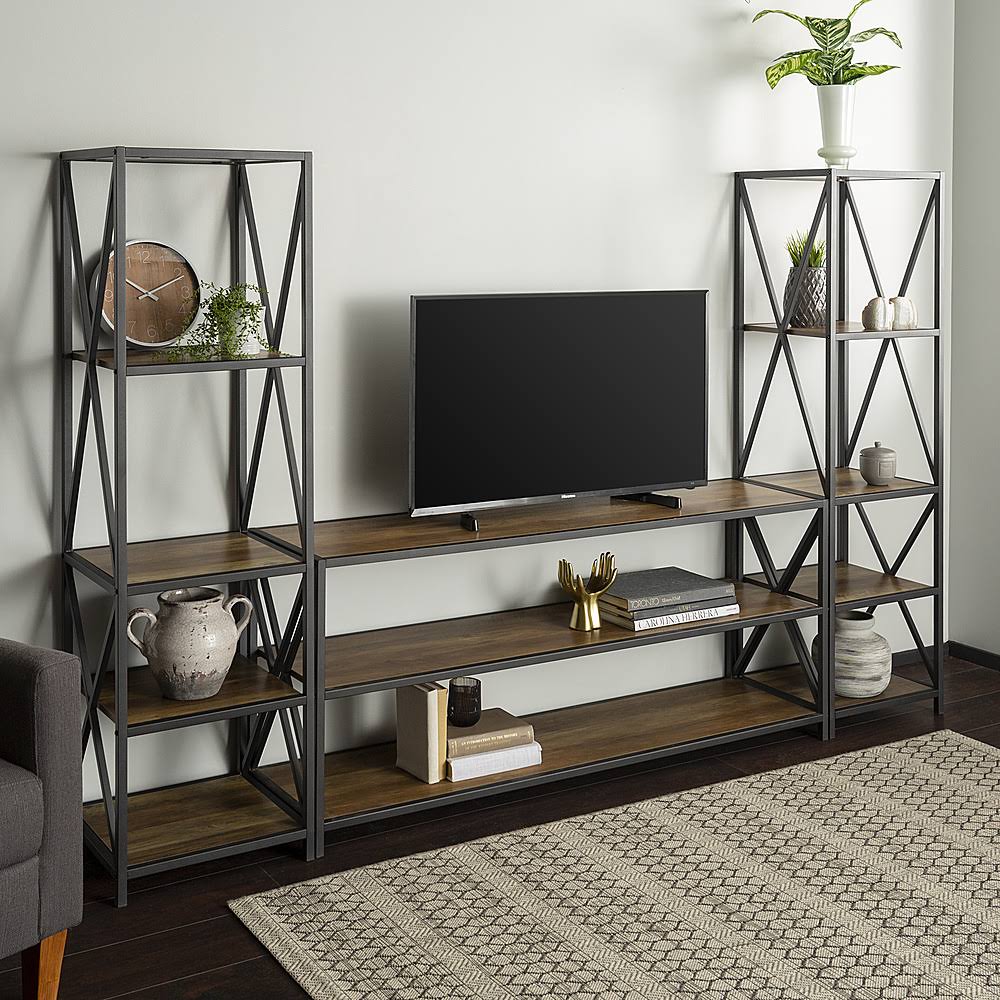3-Piece Industrial Bookcase Set Rustic Oak E846269