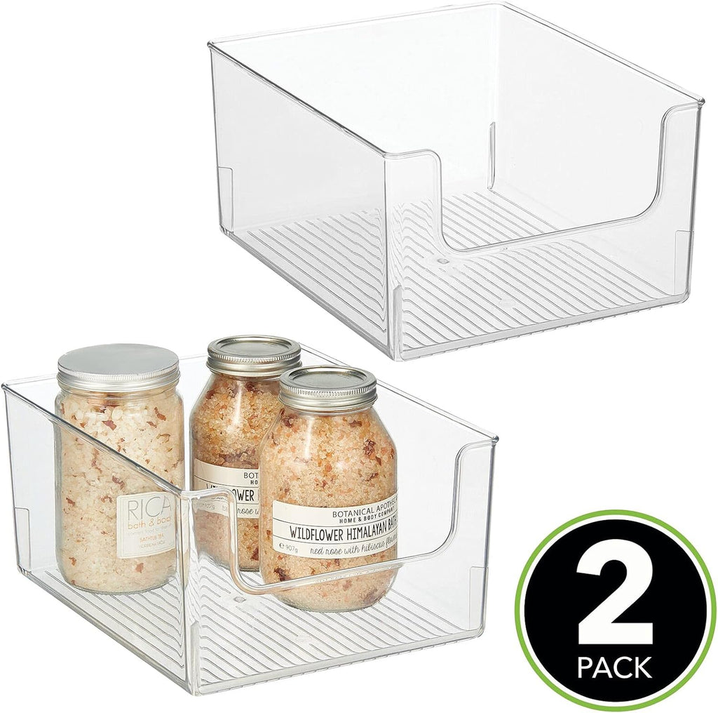 Clear 2 Pack Plastic Open Front Storage Organizer Bin B956