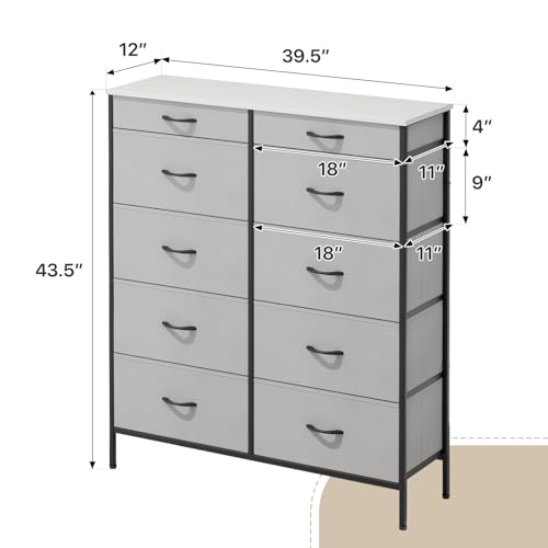 10 Drawer Fabric Dresser with Metal Frame and Wooden Top Z152