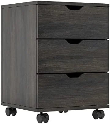 3 Drawer Black Wood Mobile File Cabinet I688