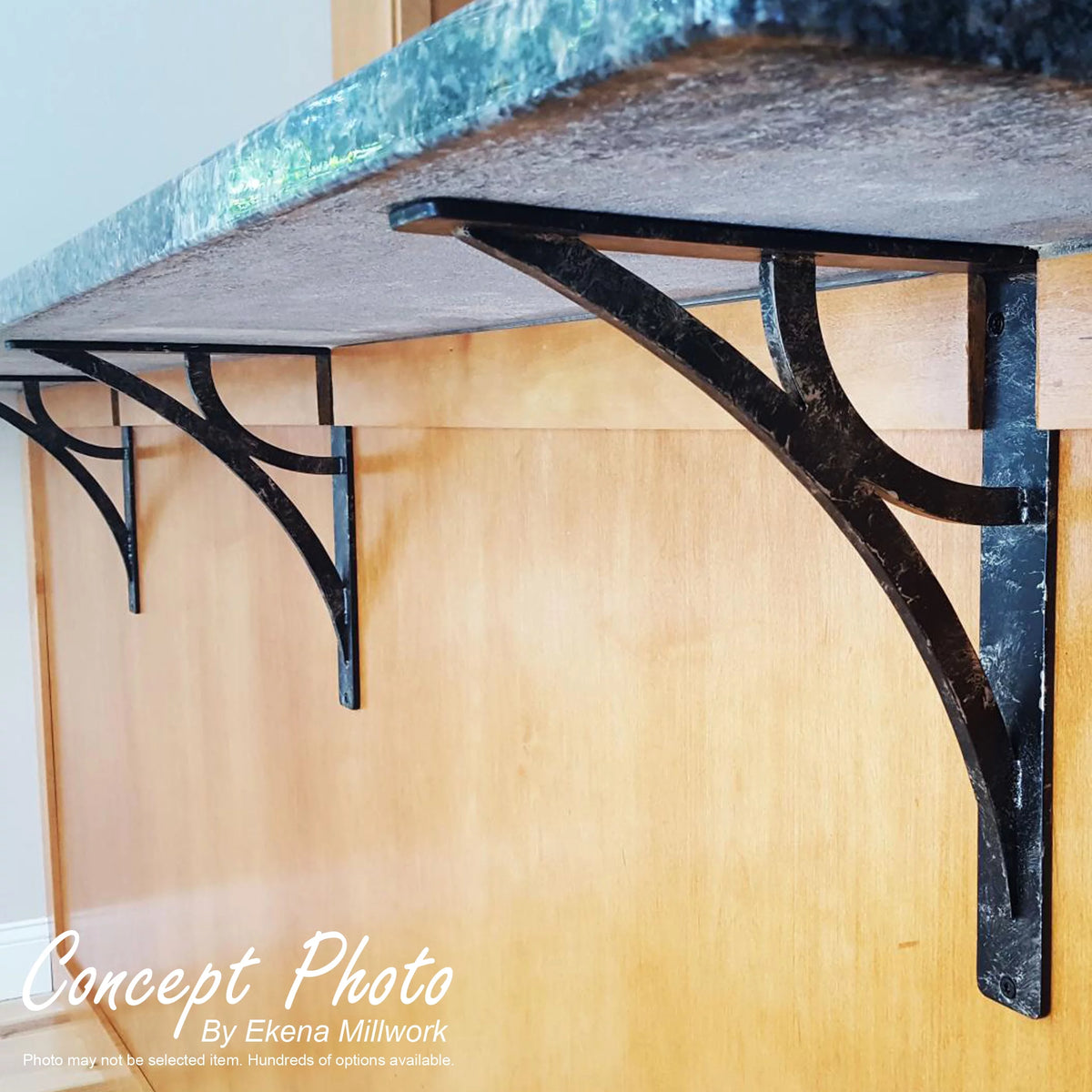 2"W x 12"D x 15"H Powder Coated Black Wrought Iron Bracket I7109
