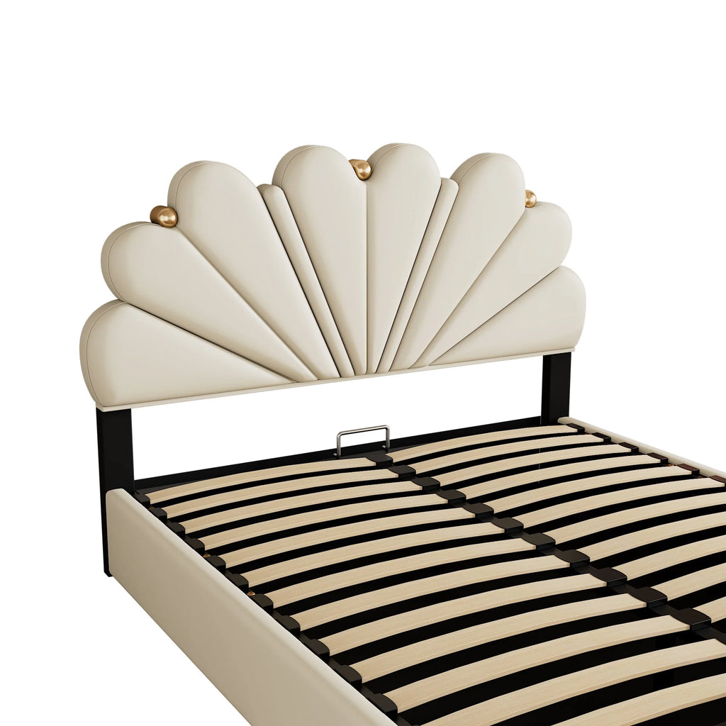 Queen Size Beige Platform Bed Q8378
