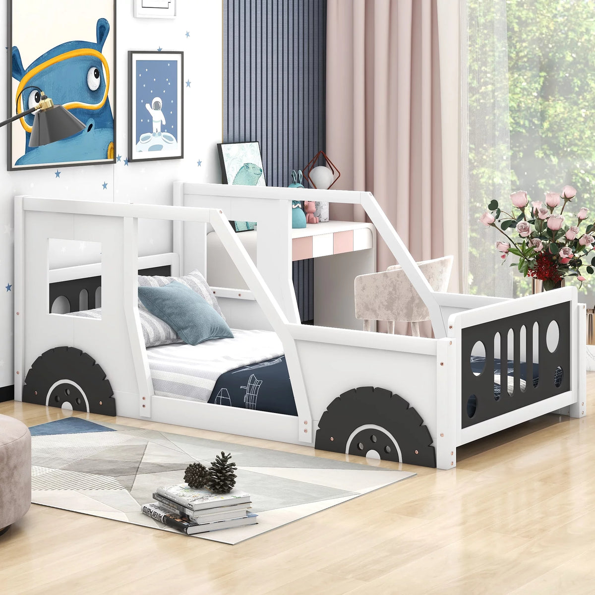Blue Full Size Wood Car-Shaped Platform Bed D825
