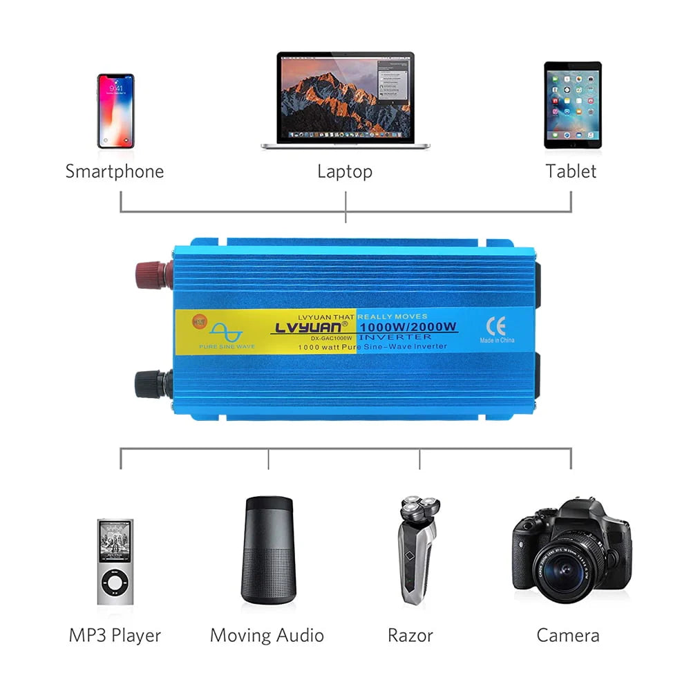 1000 Watts 2000 Watts Pure Sine Wave Power Inverter DC 12V to AC 110V 120V H605