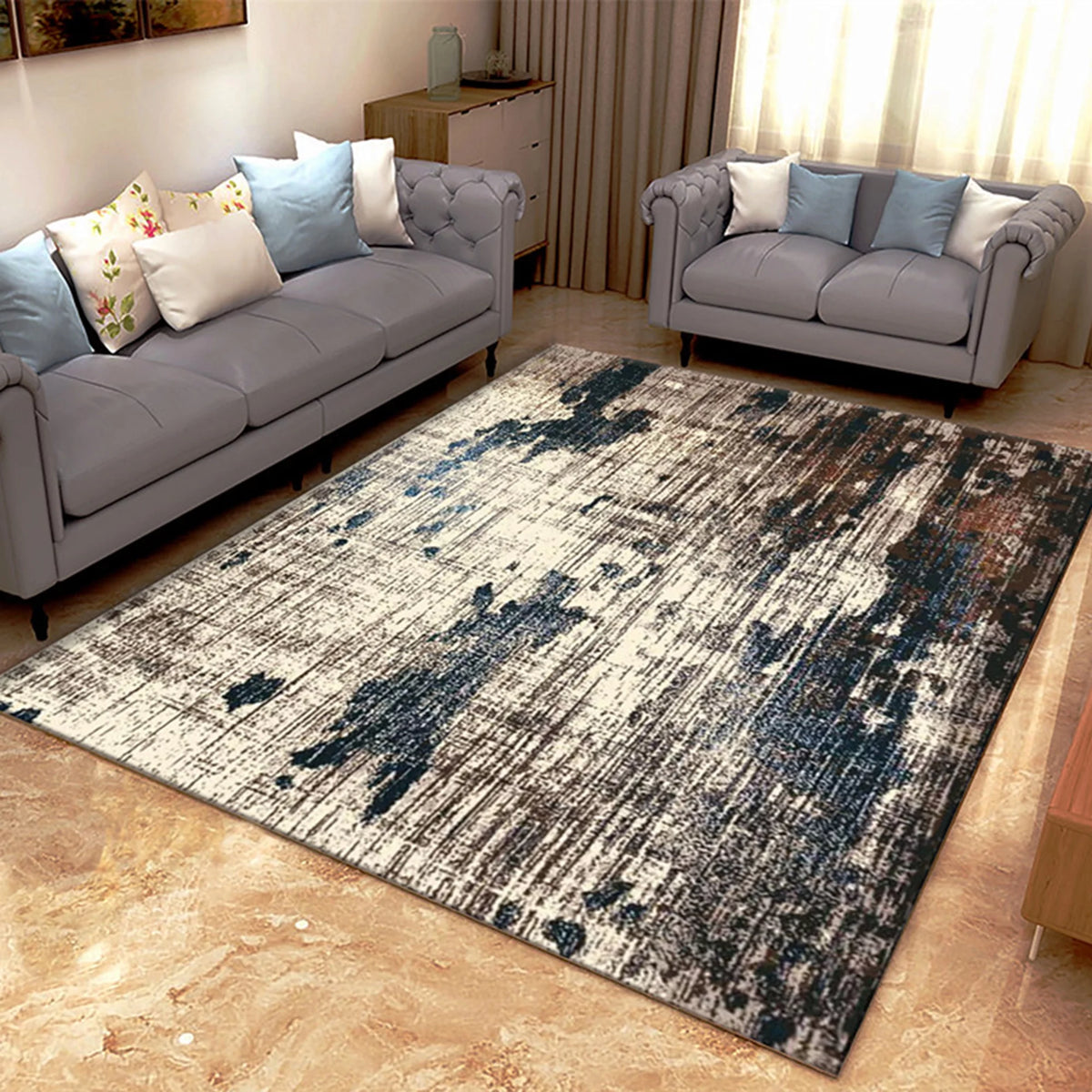 Modern Abstract Cream Blue Area Rug I832