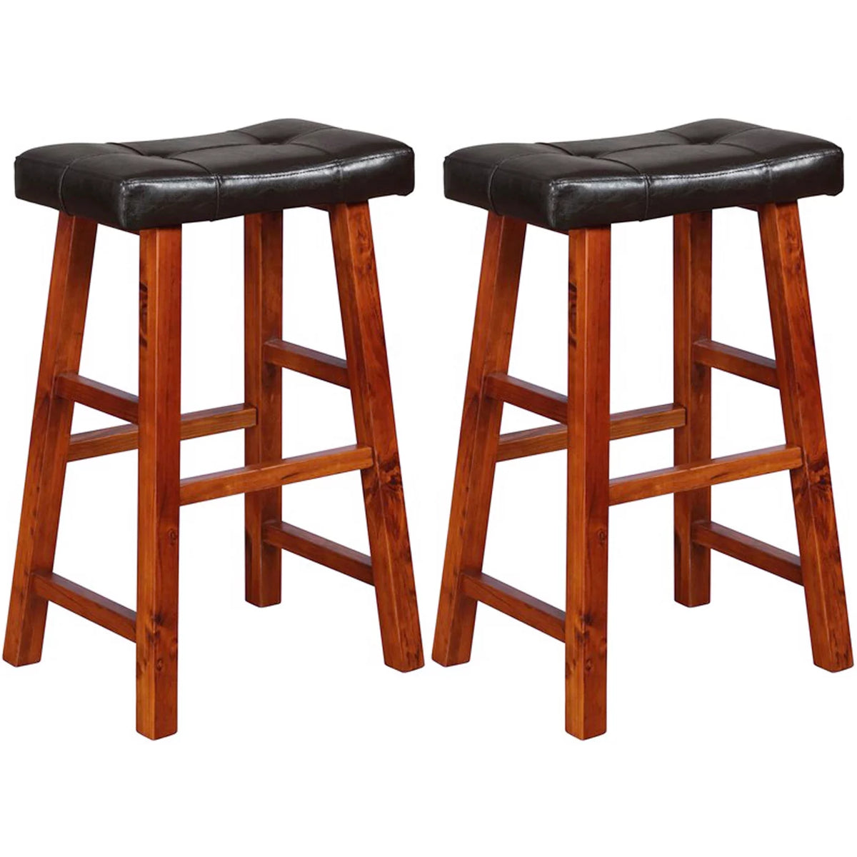 Padded Faux Leather Saddle Seat Barstools, 29 Inches, Set of 2 X595827