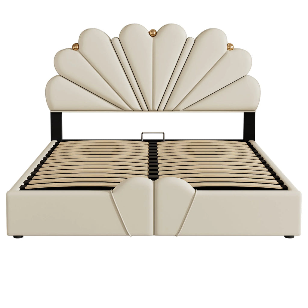 Queen Size Beige Platform Bed Q8378