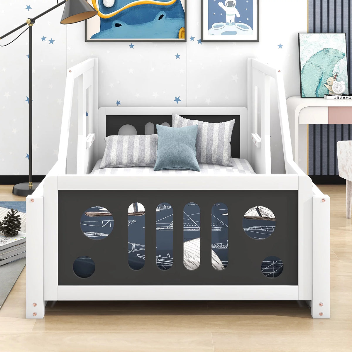 Blue Full Size Wood Car-Shaped Platform Bed D825