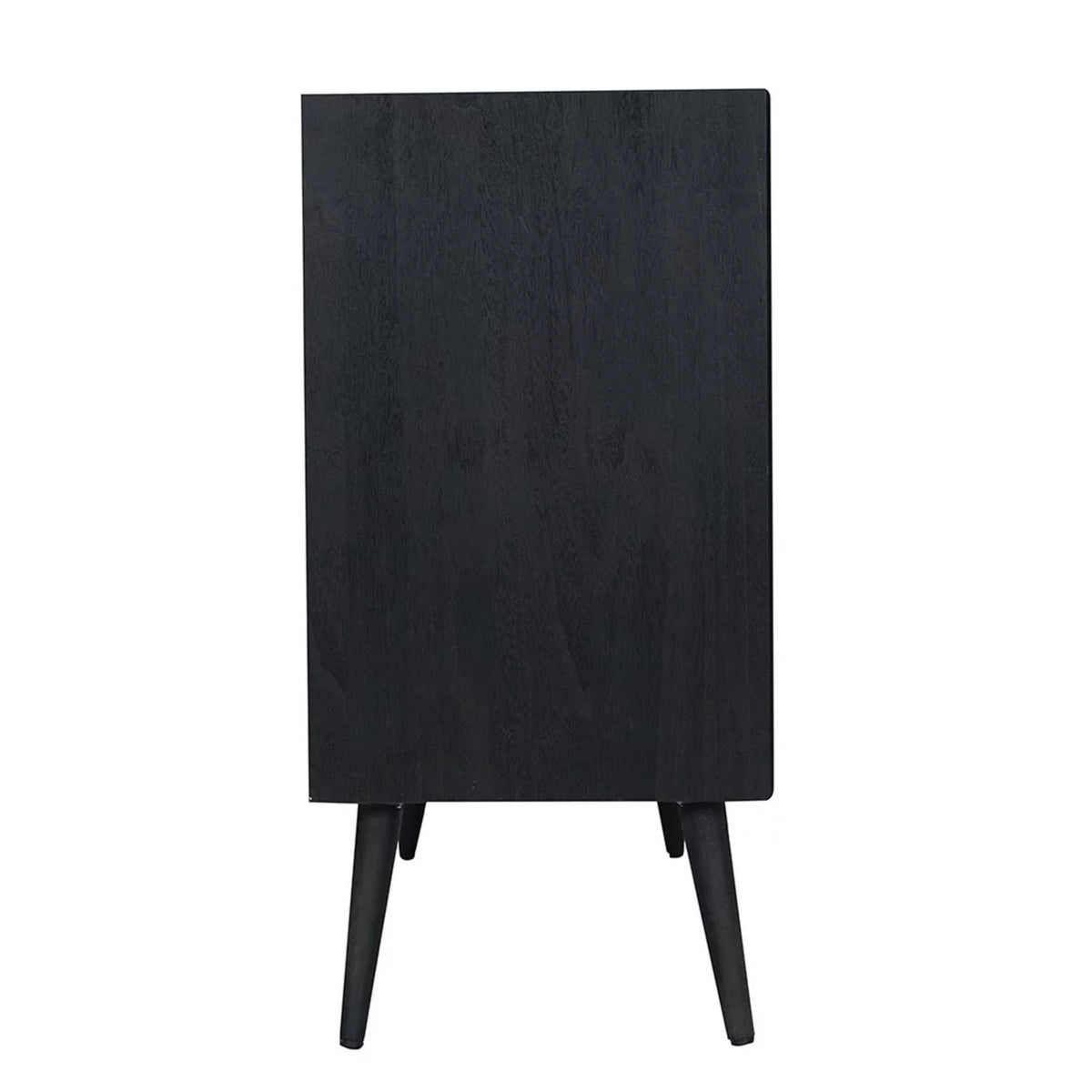 Black Pine Wood TV Media Entertainment Center with Rattan Doors G8336