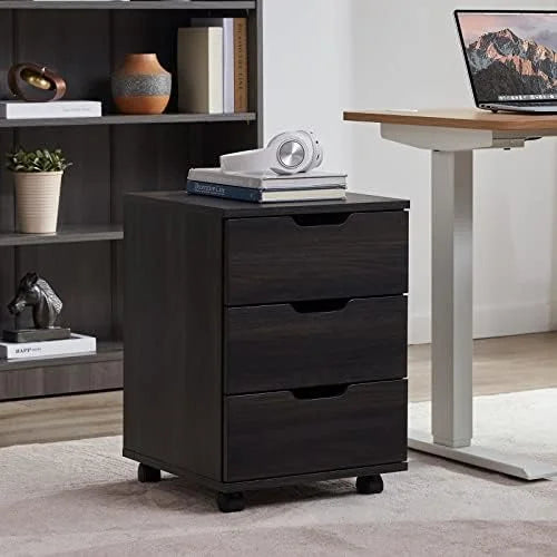 3 Drawer Black Wood Mobile File Cabinet I688