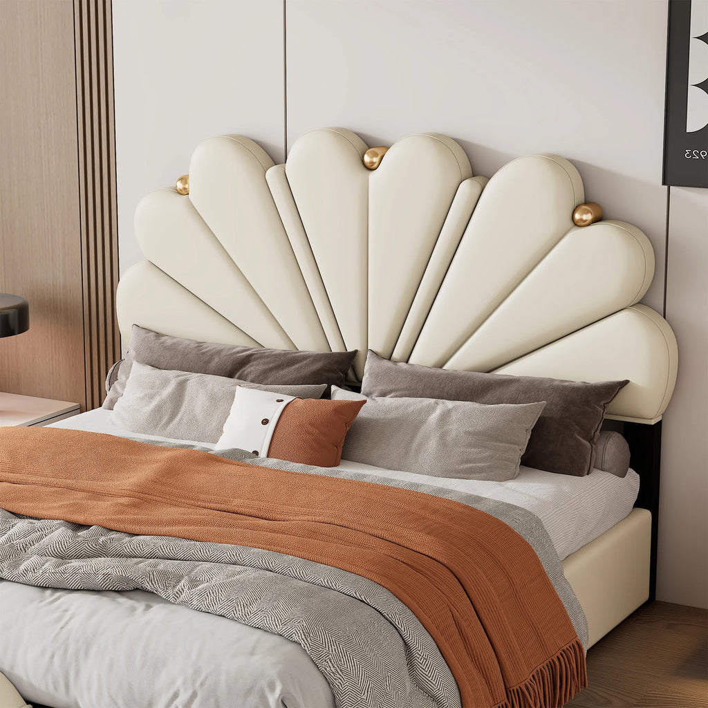 Queen Size Beige Platform Bed Q8378