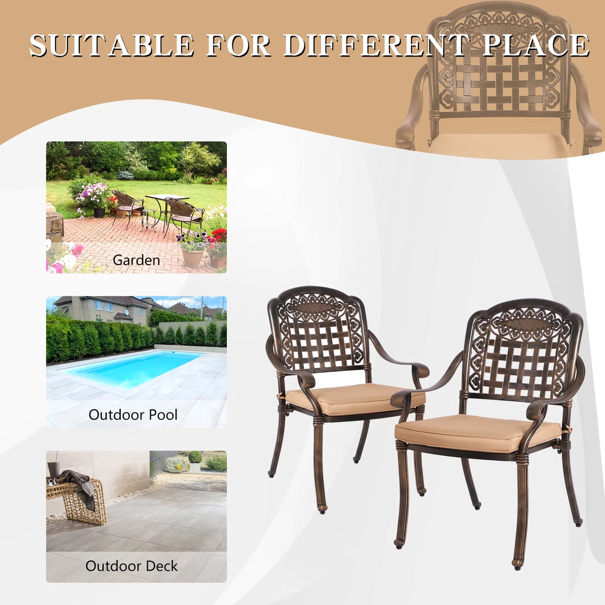2 Piece Cast Aluminum Outdoor Bistro Dining Chair Set W91215
