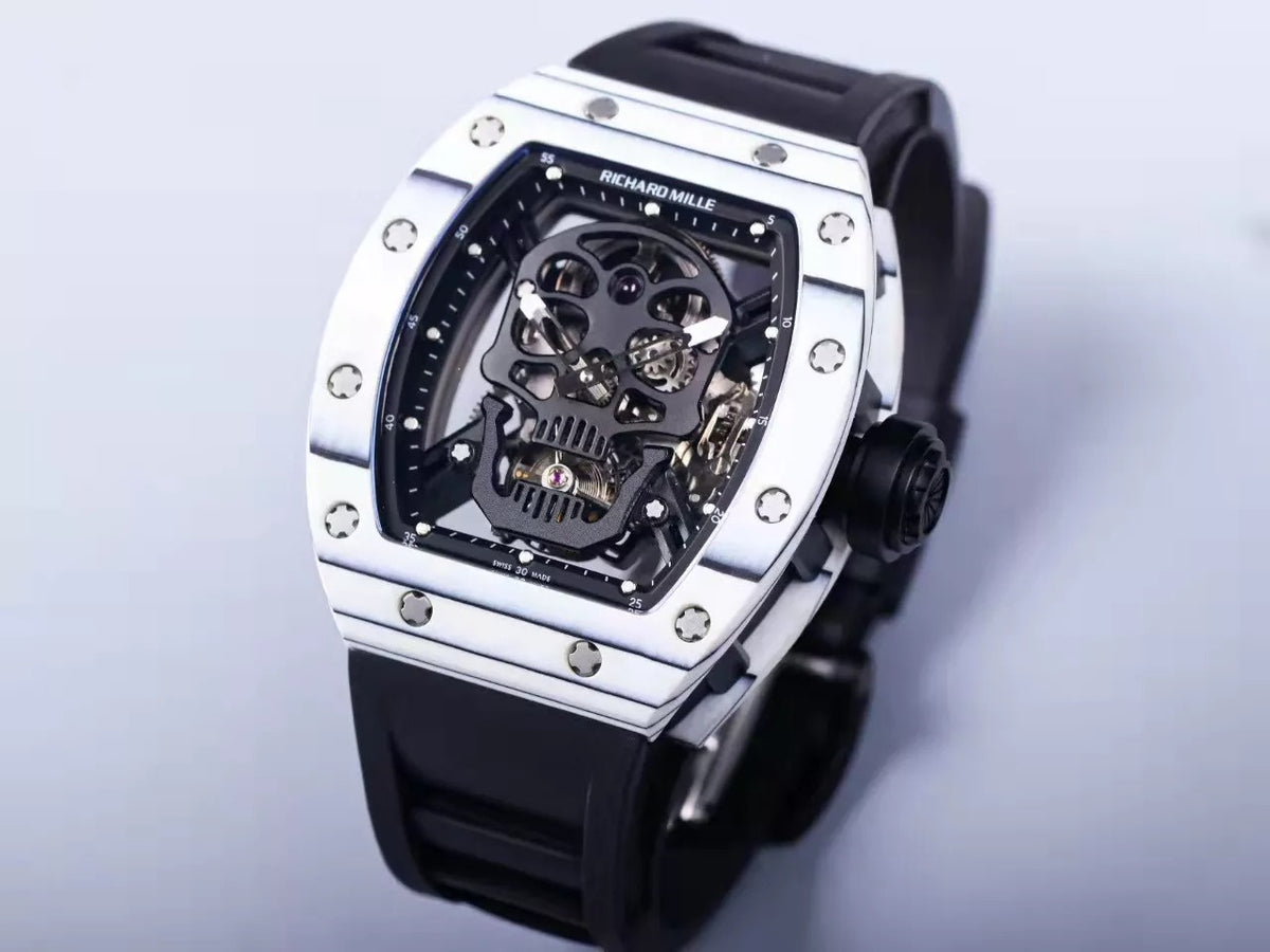 Black Dial White Bezel Black Rubber Strap Tourbillon W903414