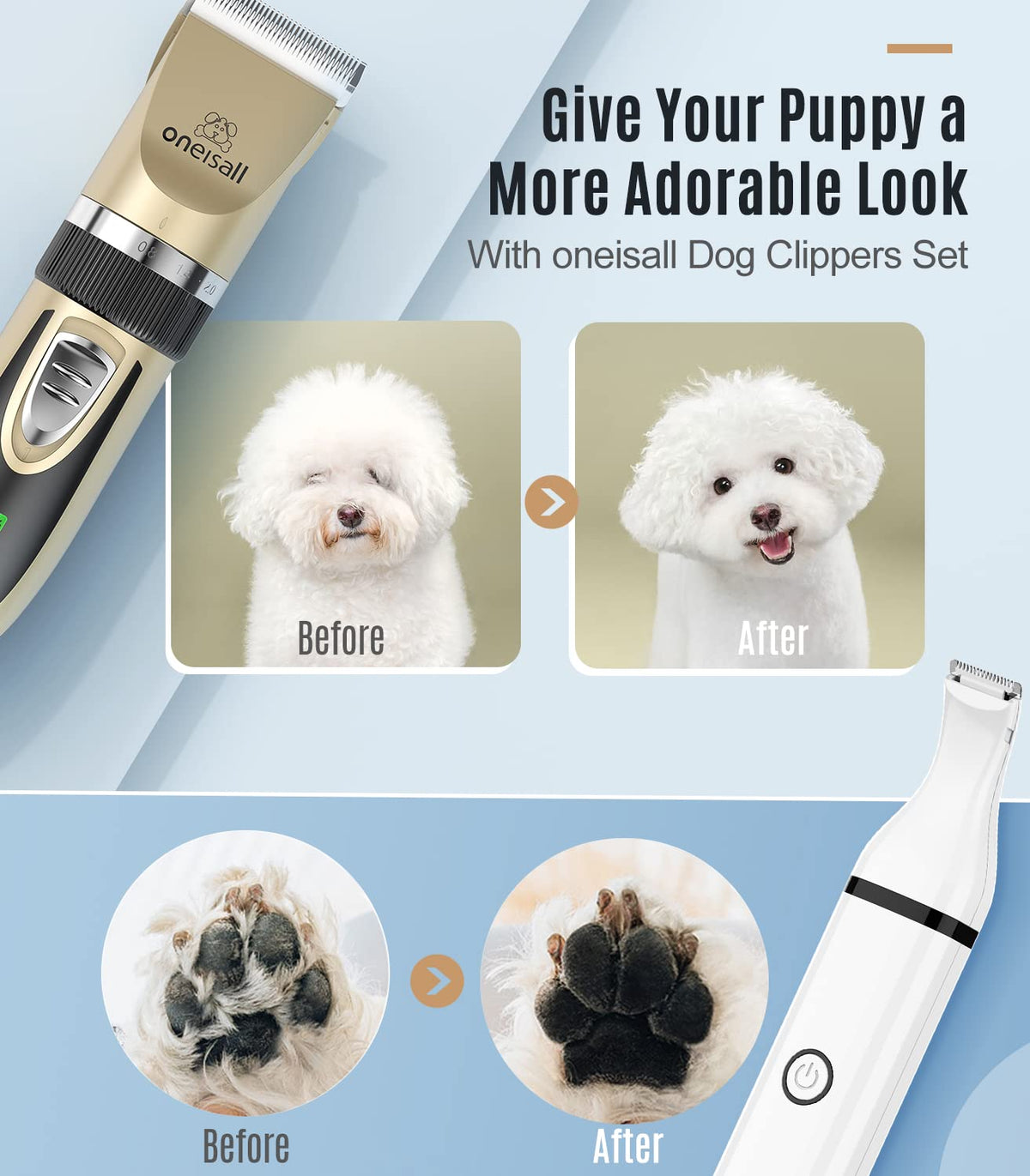 2 in 1 Low Noise Cordless Dog Clippers and Paw Trimmer Kit T201
