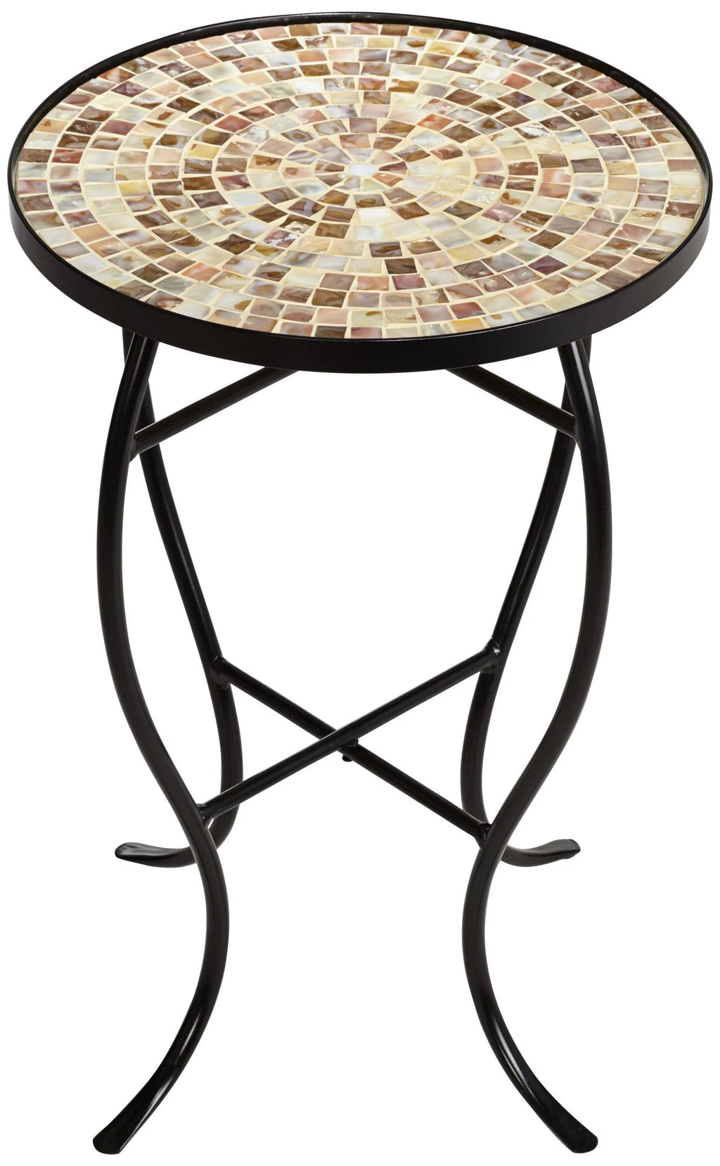 Black Round Outdoor Accent Side Table 14" Wide Mosaic Tabletop G12385