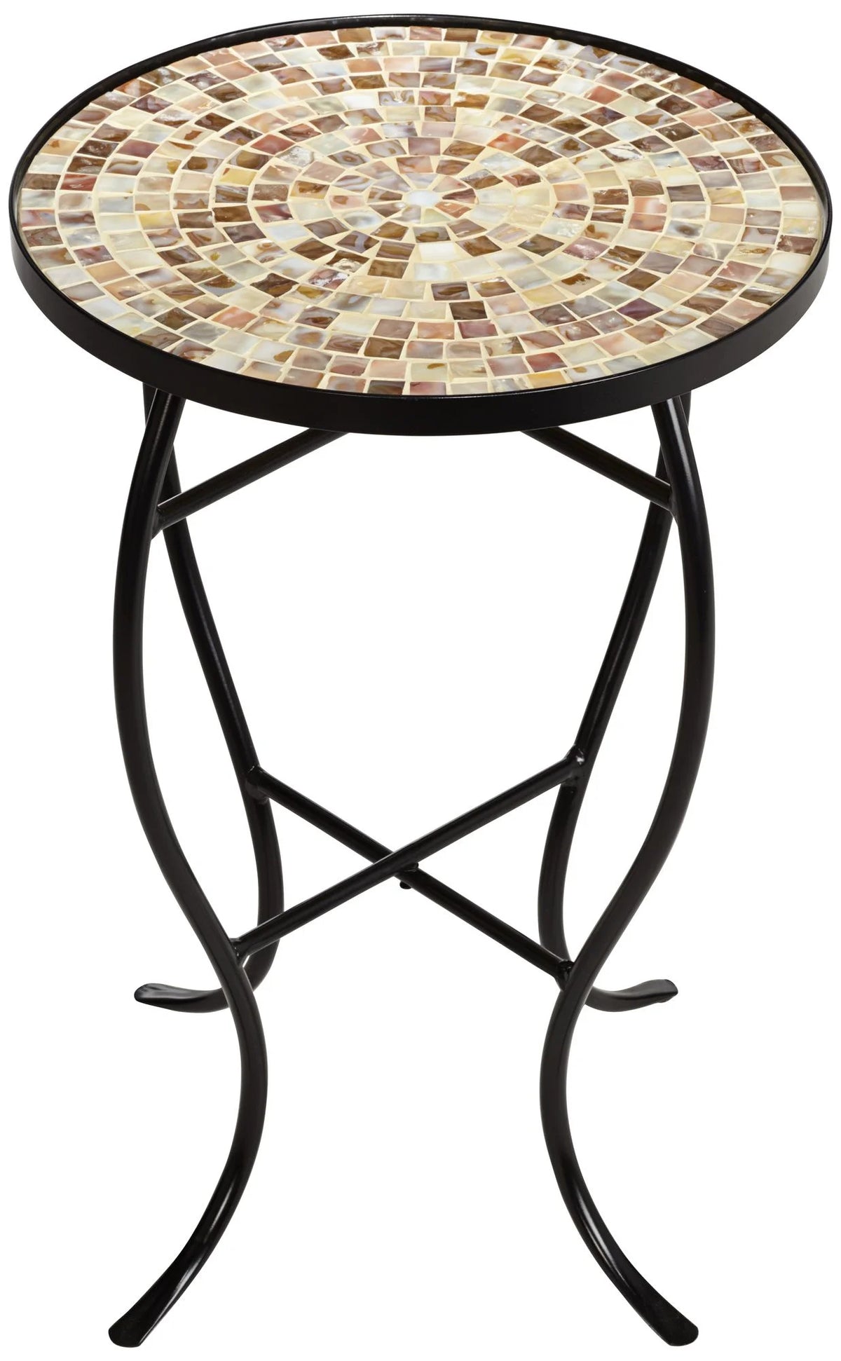 Black Round Outdoor Accent Side Table 14" Wide Mosaic Tabletop G12385