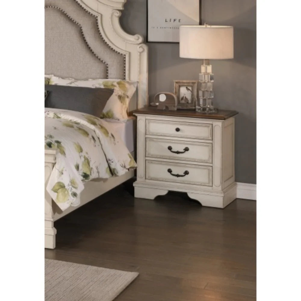 White 3 Drawers Wooden Nightstand Y467