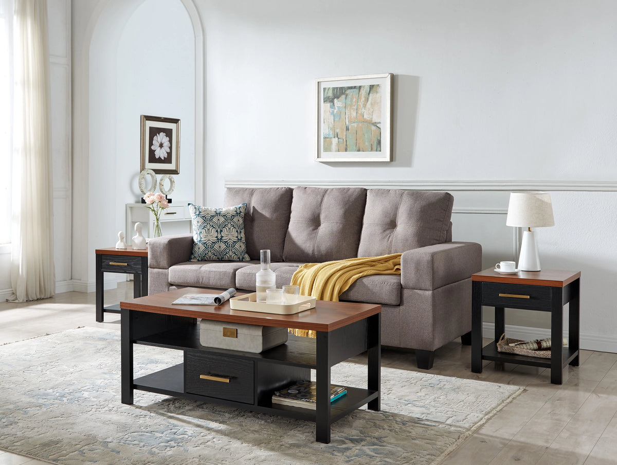 3 Piece Coffee Table Set with Drawers & Open Shelves T13006