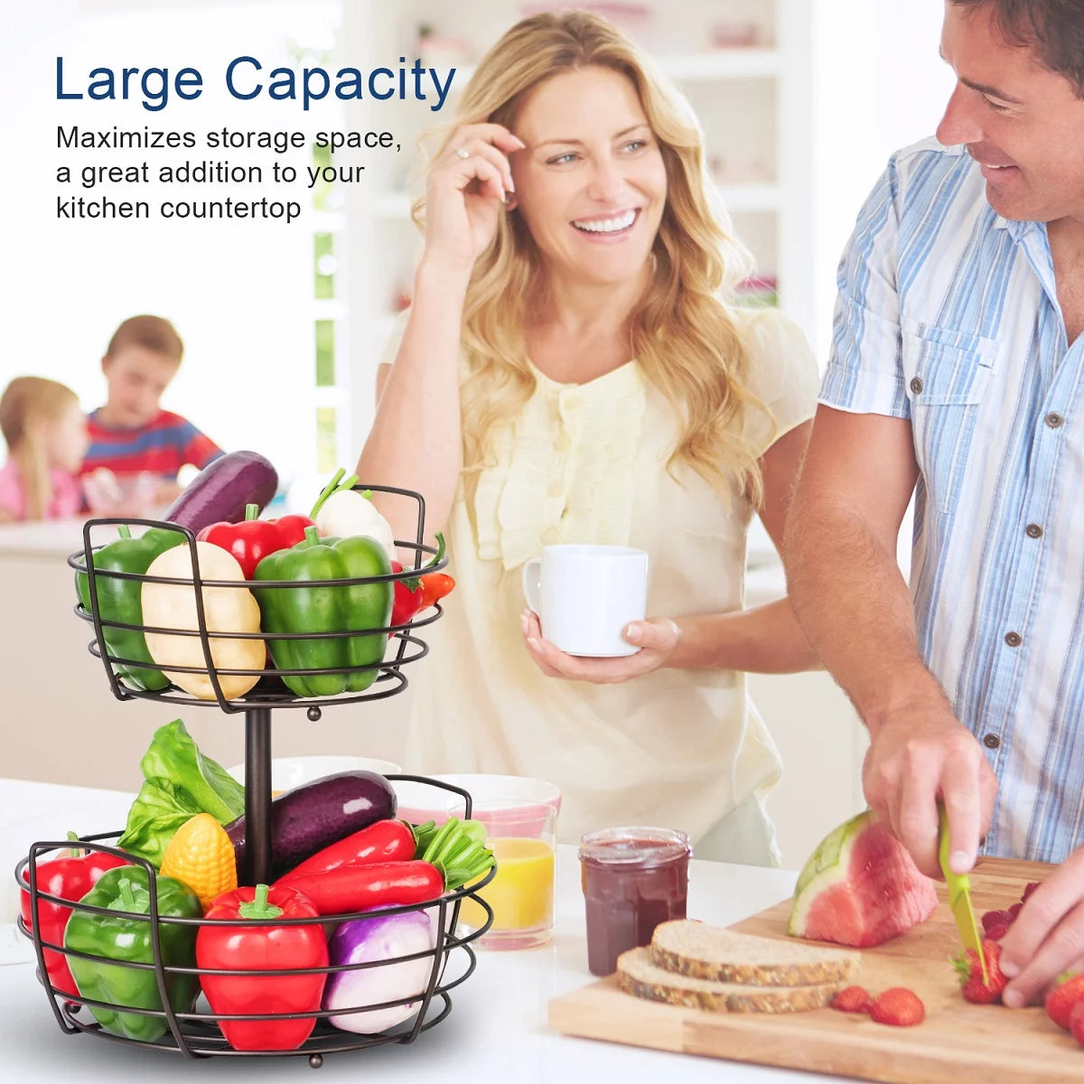 2 Tier Fruit Basket Bowl with Banana Holder Z1722