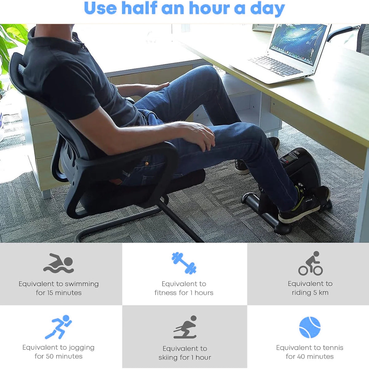 Black Under Desk Exercise Bike with LCD Display O627084
