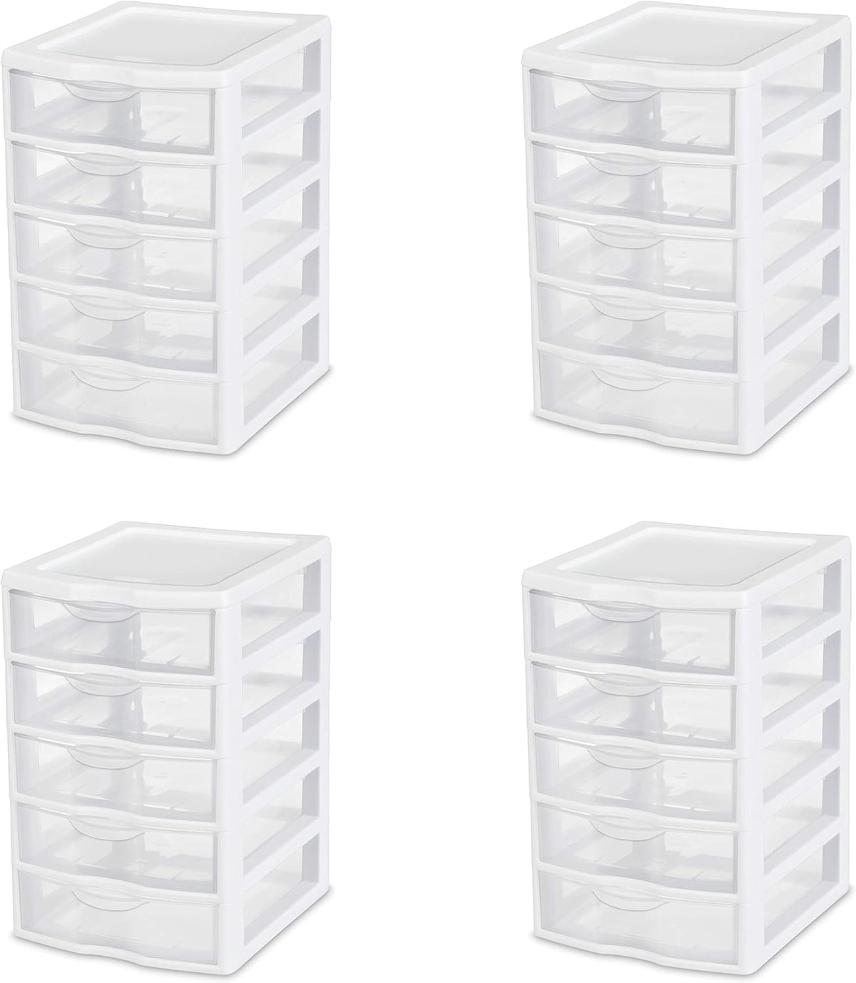 White 5 Drawer Unit with Clear Drawers, 4-Pack L932746
