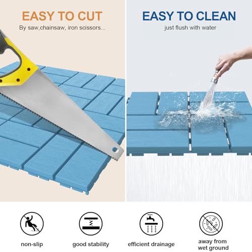 9 Pack 12"x12" Blue Plastic Interlocking Deck Tiles V2323