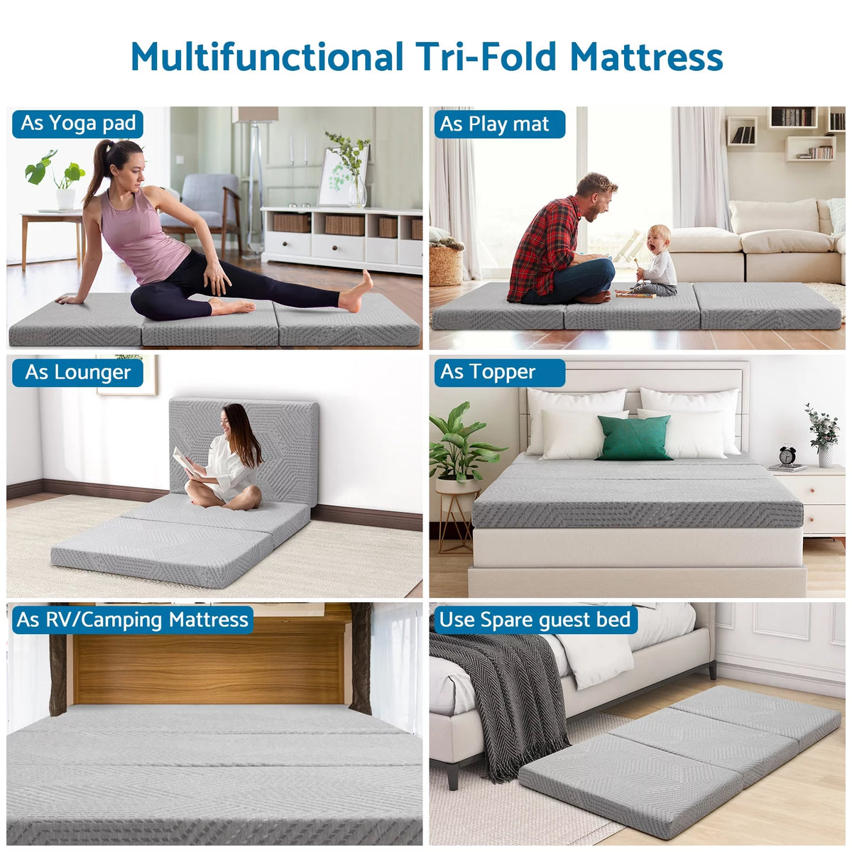 4 inch Tri Fold Memory Foam Mattress with Washable Cover Z972
