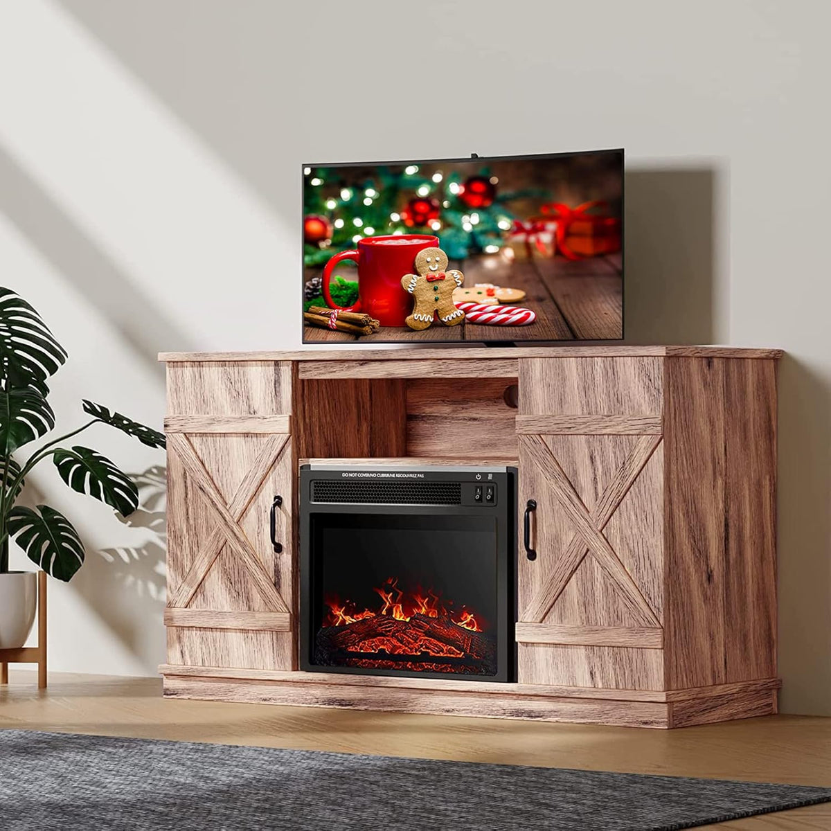 47 Inch Electric Fireplace TV Stand with Heater, Wood Media Console X40956
