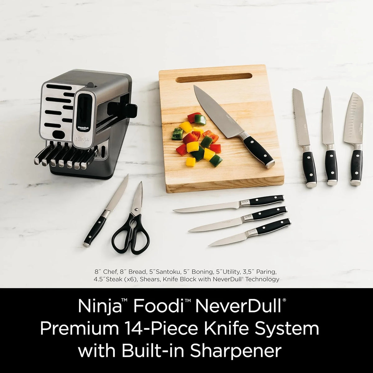 17 Piece German Stainless Steel Knife Block Set with Built-in Sharpener N3120