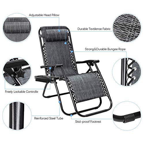 Zero Gravity Chair Outdoor Folding Lounge Chair with Pillow Grey L78545