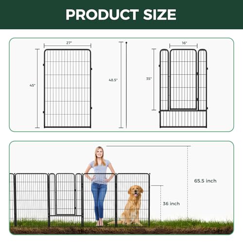 Black 40in x 36.0ft 16 Panels Metal Garden Fence T9378