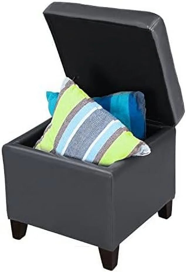 18" Square Faux-Leather Tufted Cube Ottoman with 4 Solid Wood Legs Q4310