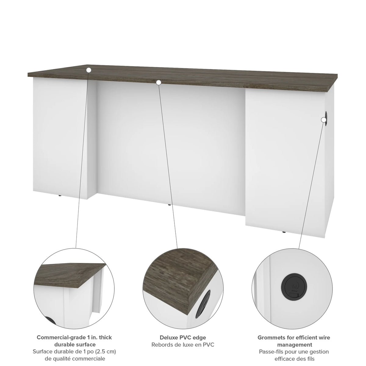71W Desk Shell in Walnut Grey & White K290