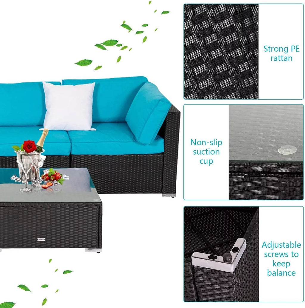 7 Pc Wicker Rattan Patio Furniture Set with Cushions T3112
