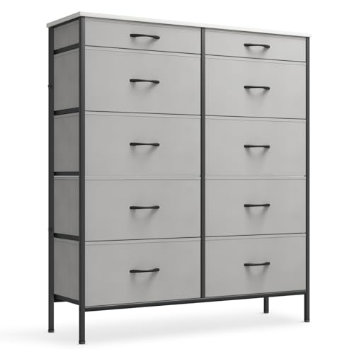 10 Drawer Fabric Dresser with Metal Frame and Wooden Top Z152