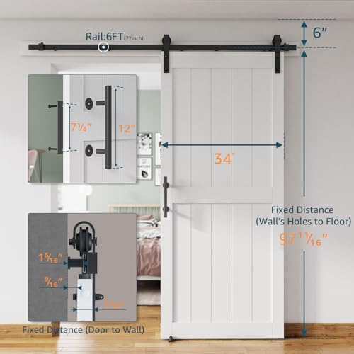 48''x84'' White H-Frame Sliding Barn Door with Hardware Kit N830