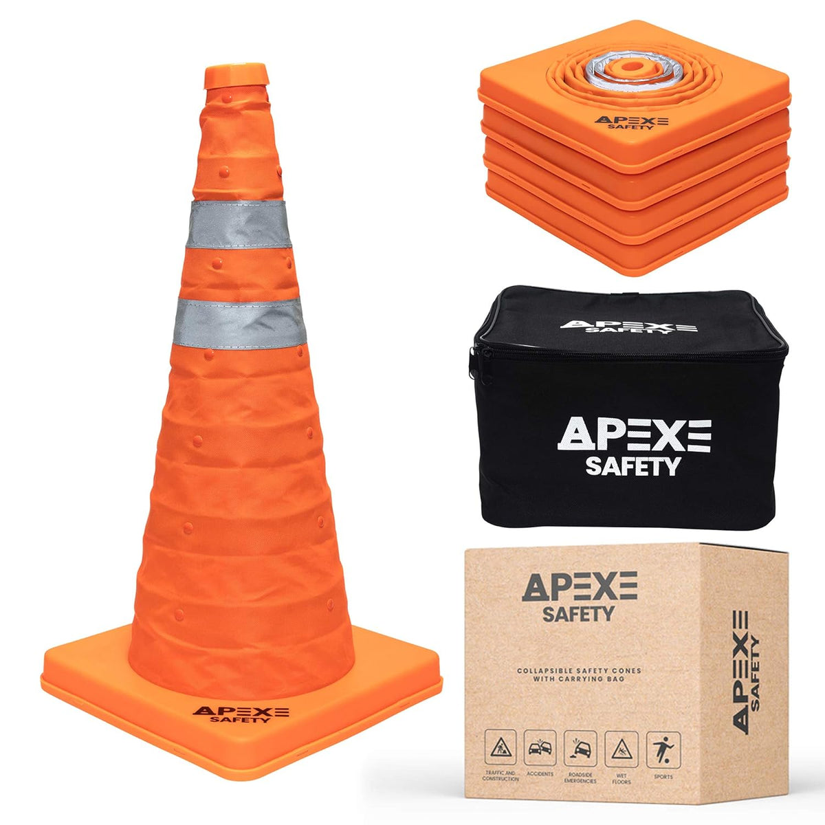 19.5 Inch Orange Collapsible Traffic Cones 4 Pack S778