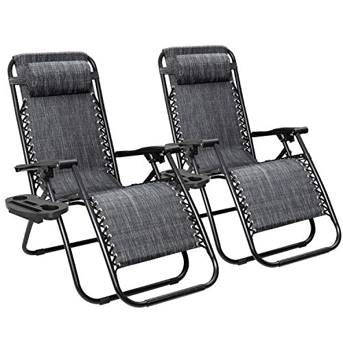 Zero Gravity Chair Outdoor Folding Lounge Chair with Pillow Grey L78545