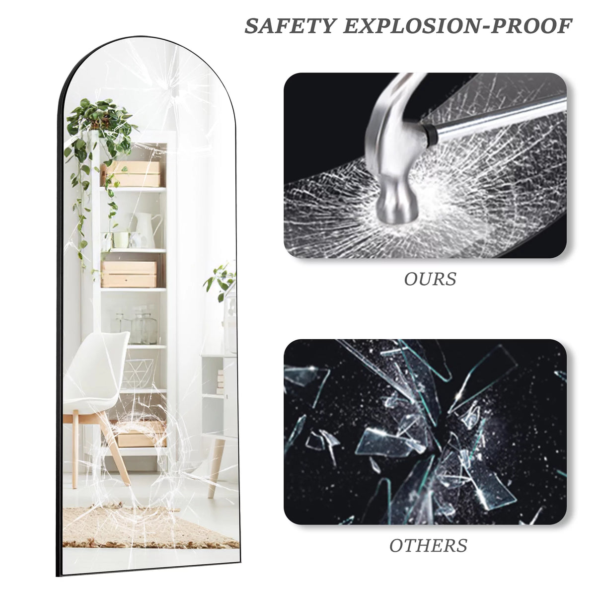 71"x31" Arched Full Length Floor Mirror with Stand Black W846456