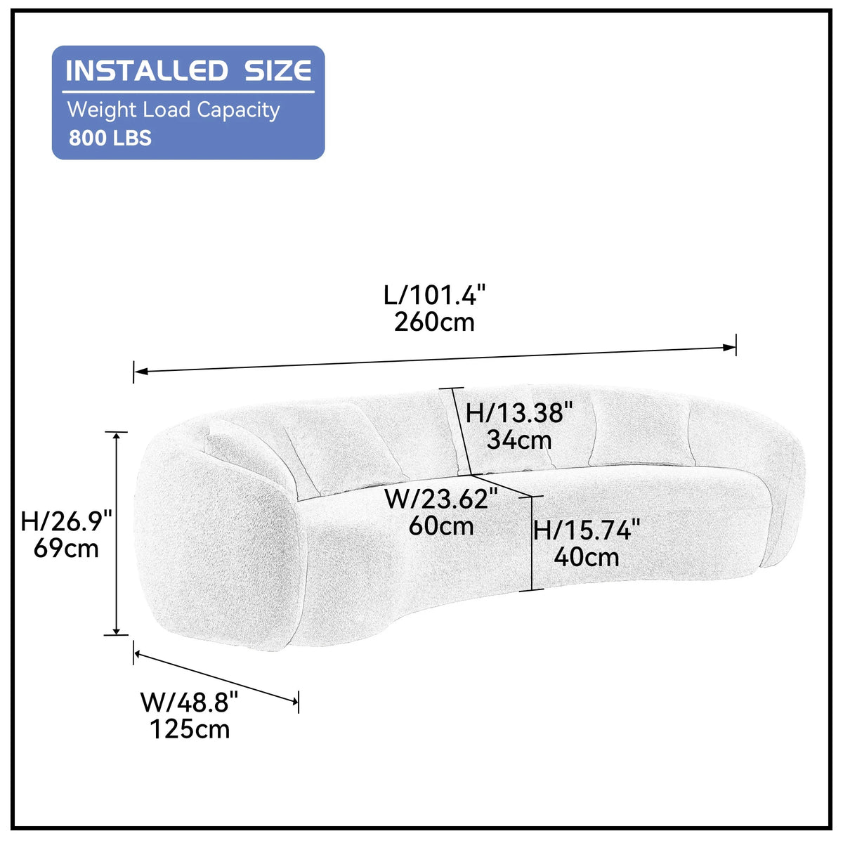 101'' Boucle Curved Sofa with 4 Pillows I5833