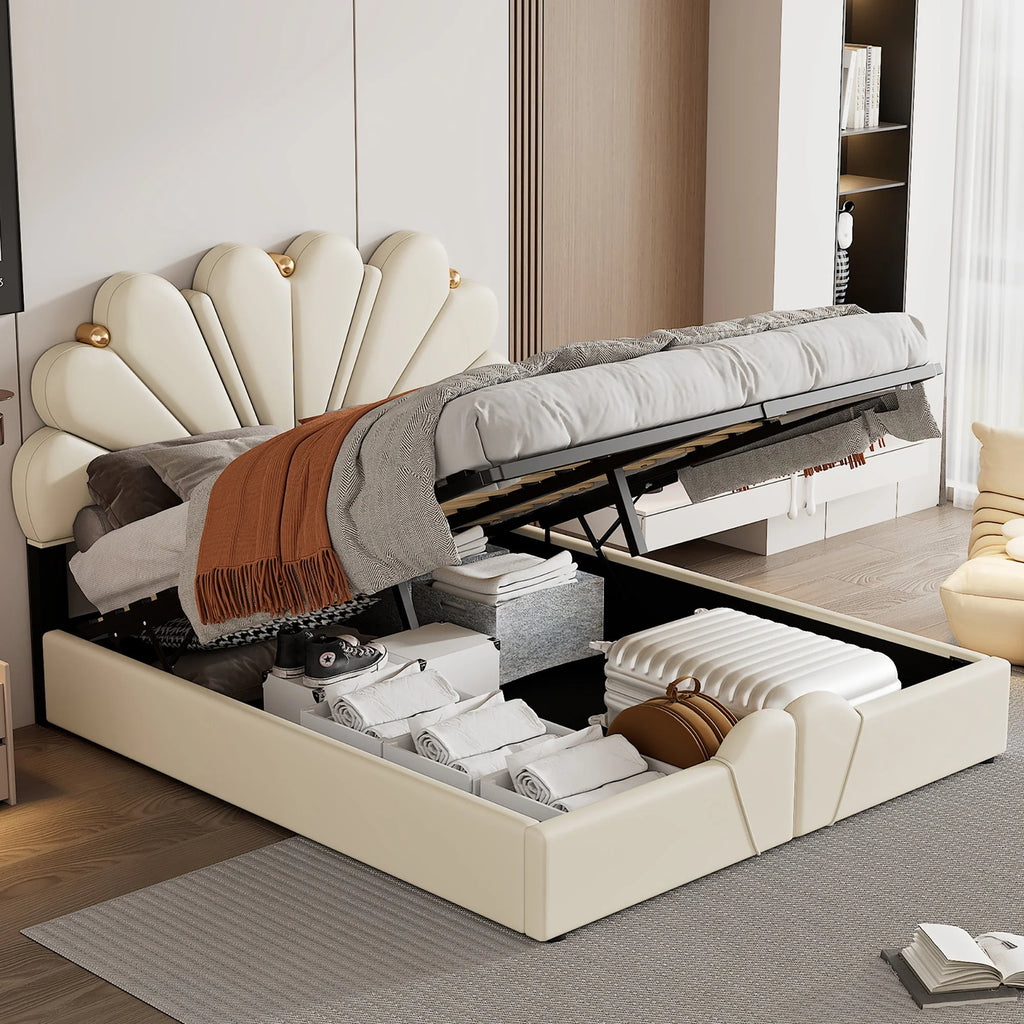 Queen Size Beige Platform Bed Q8378