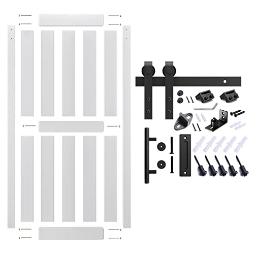 48''x84'' White H-Frame Sliding Barn Door with Hardware Kit N830