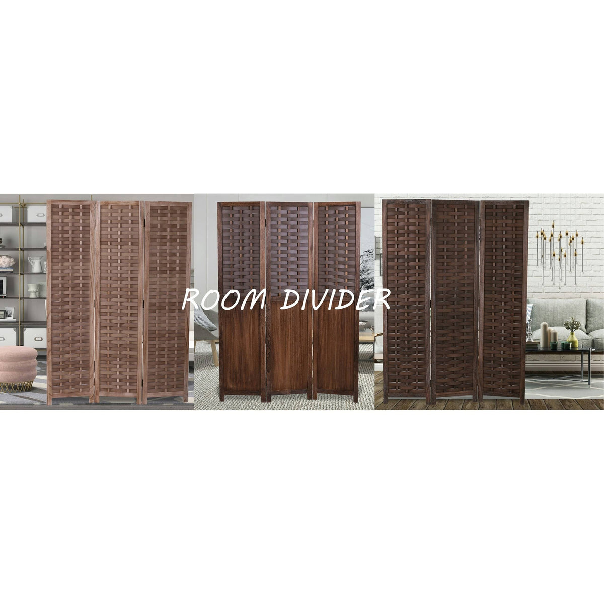 3 Panel Paulownia Wood Folding Room Divider V87883