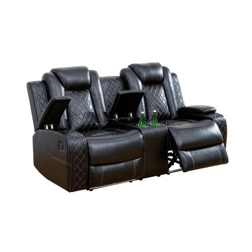 3 Piece Cream White Leather Recliner Sofa Set with LED Lights J85893