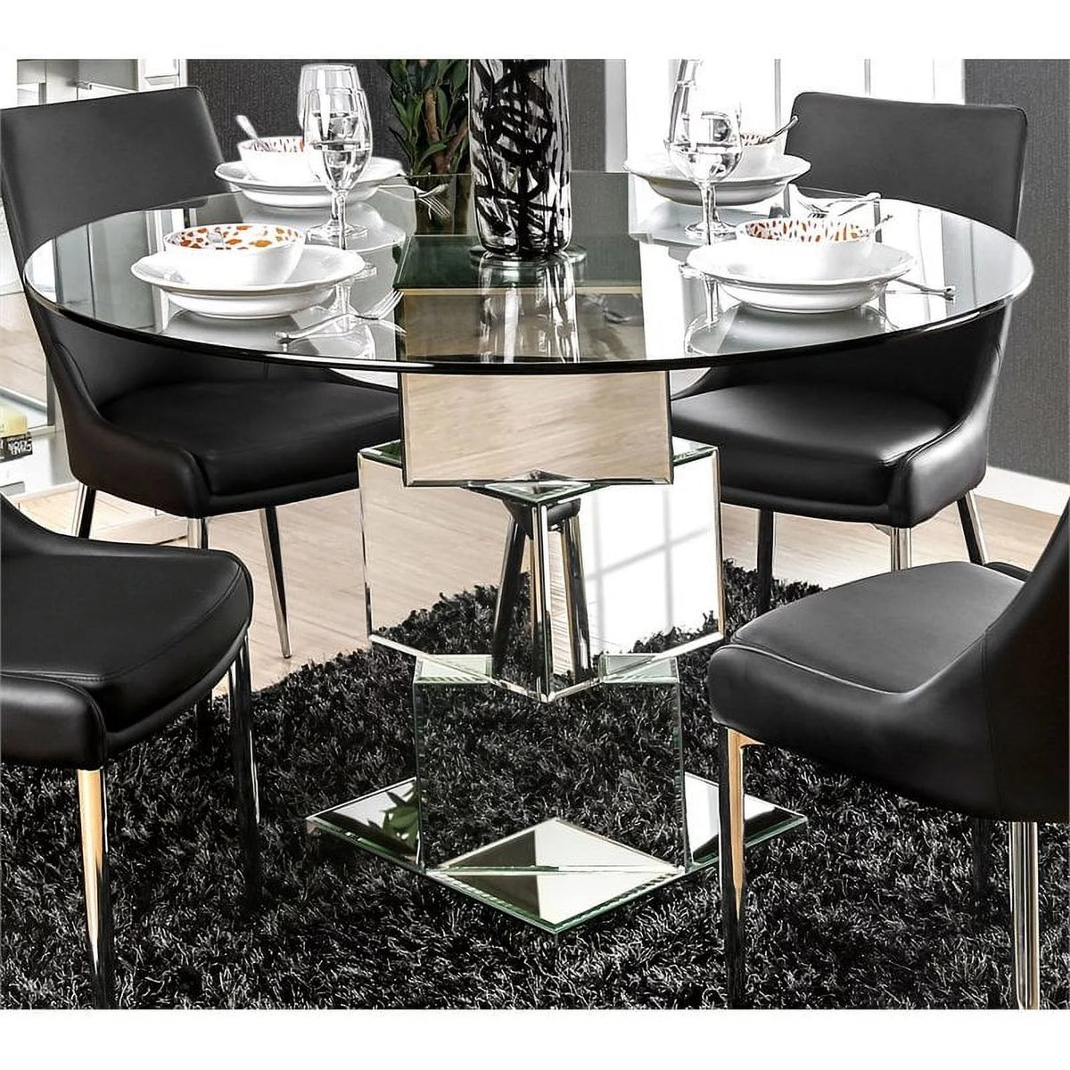 Glass Top 5-Piece Dining Table Set in Black B437