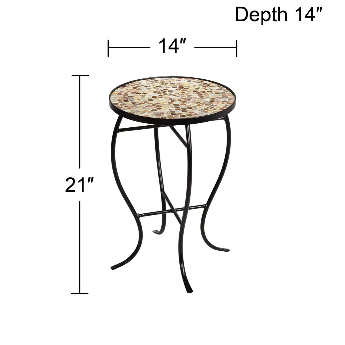Black Round Outdoor Accent Side Table 14" Wide Mosaic Tabletop G12385
