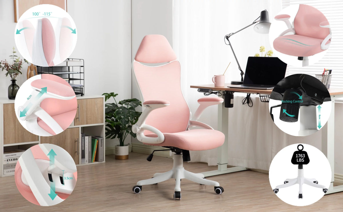 Pink Adjustable Mesh Ergonomic Office Chair J657816