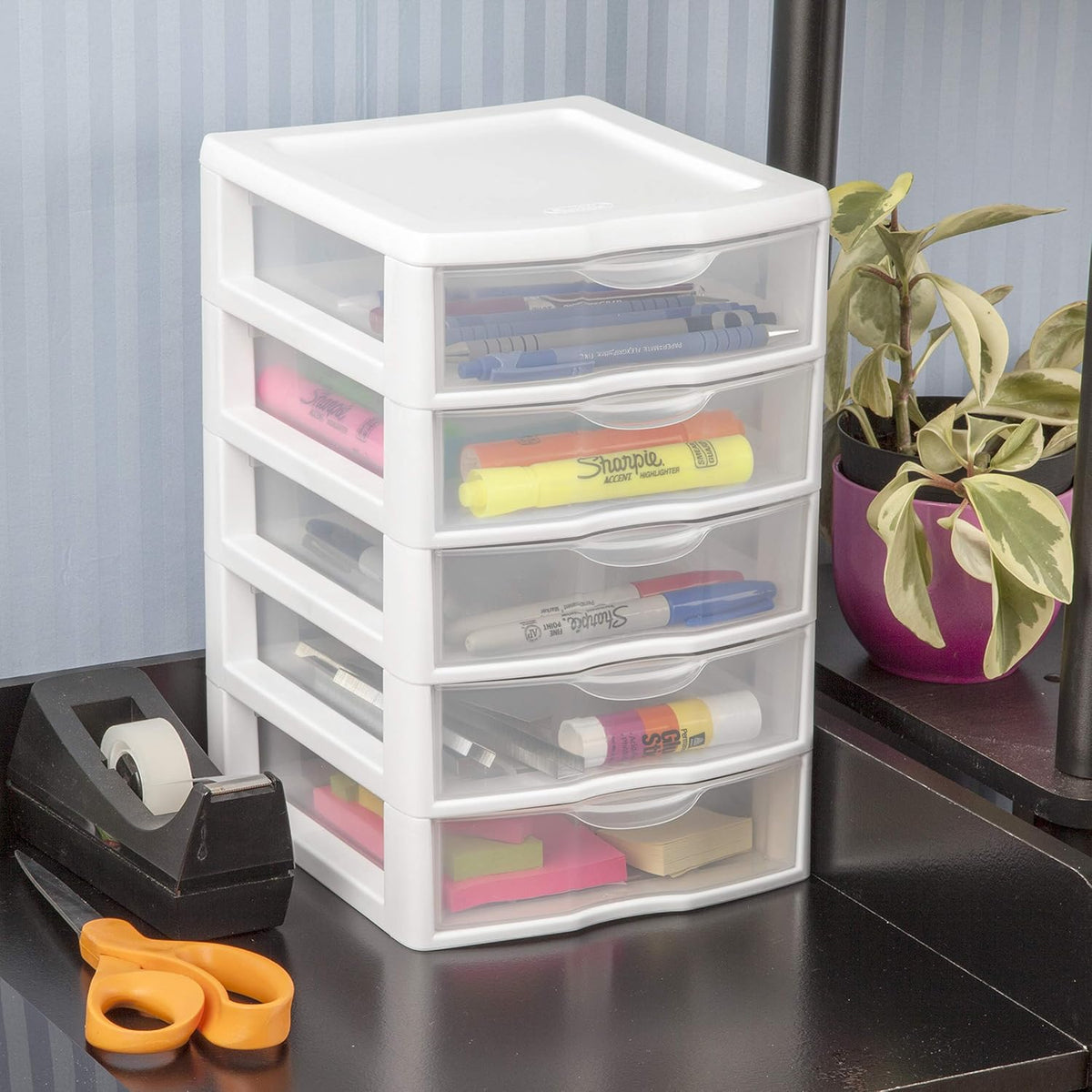White 5 Drawer Unit with Clear Drawers, 4-Pack L932746
